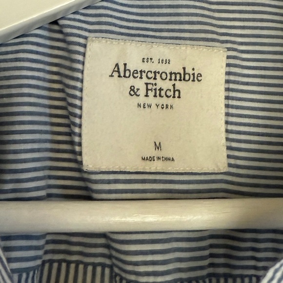 Abercrombie & Fitch Blue White Stripe Popover Embroidered Floral Blouse Top Med - Picture 6 of 8